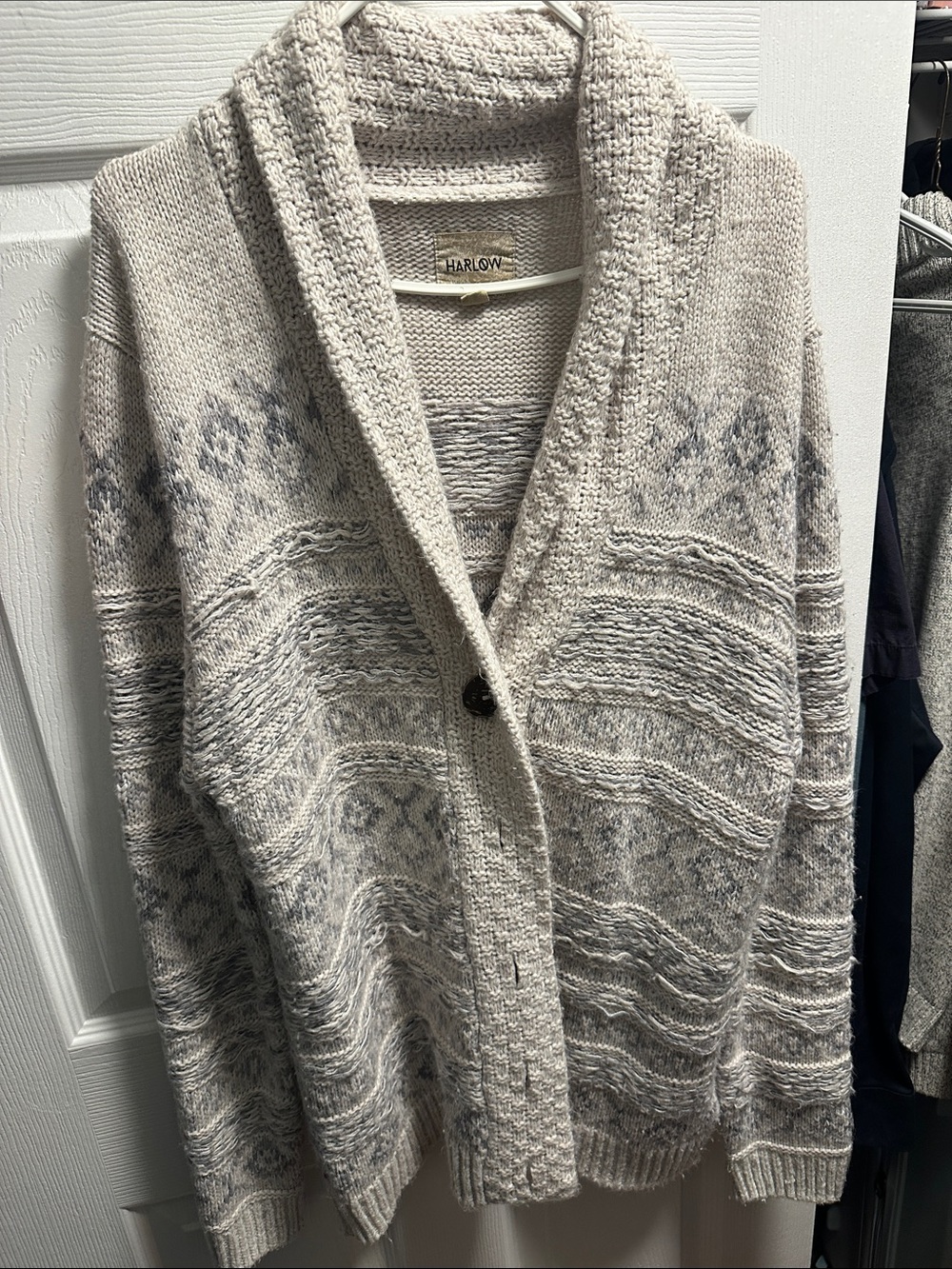Harlow Cream and Light Gray Shawl Collar Knit Cardigan